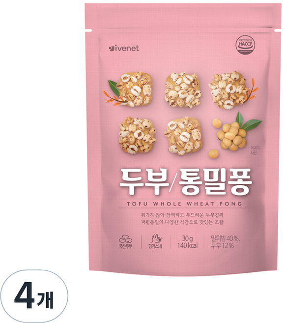 아이배냇 유아용 두부칩 과자, 통밀퐁, 30g, 4개
