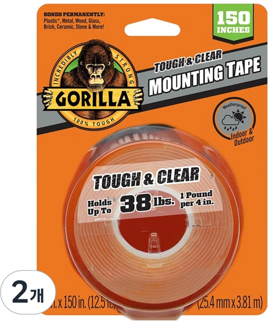 고릴라글루 투명 양면 테이프 25.4mm x 3.81m - 쿠팡