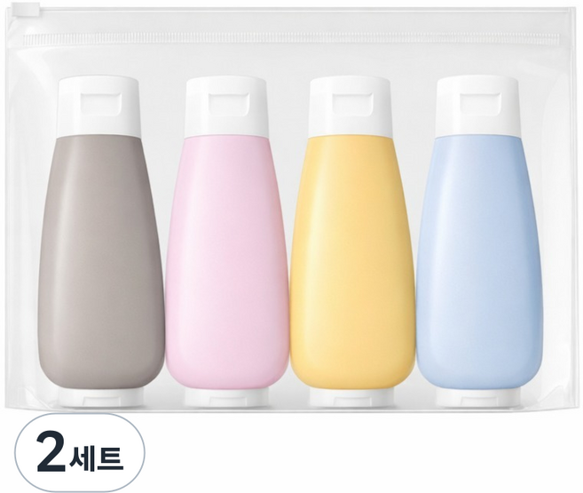 라이프인트 여행용 실리콘 공병 60ml x 4종 세트, 2세트, 그레이, 핑크, 옐로, 블루