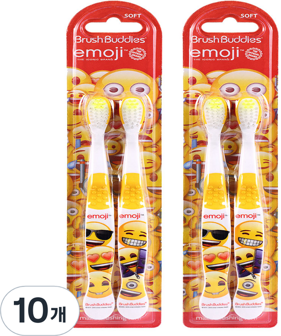 브러쉬버디즈 이모지 키즈칫솔, 혼합 색상, 10개, 2개입