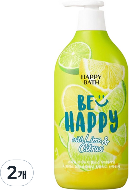 해피바스 스마일 바디워시 웰니스 라임 앤 시트론, 900g, 2개