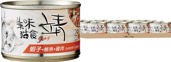 靖 特級貓罐, 鮪魚 + 雞肉 + 蝦子, 160g, 24罐