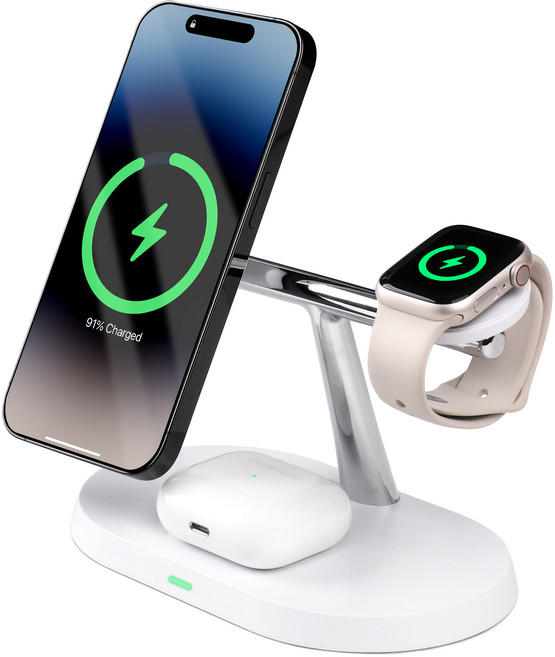 모잇 3in1 + 1 맥세이프 호환 마그네틱 무선 충전기 + CtoC 케이블, 화이트, 1개