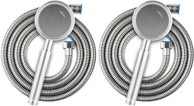 깔꼼샵 304스테인리스 샤워기 헤드 + 샤워기 호스 세트, 2개, 은색