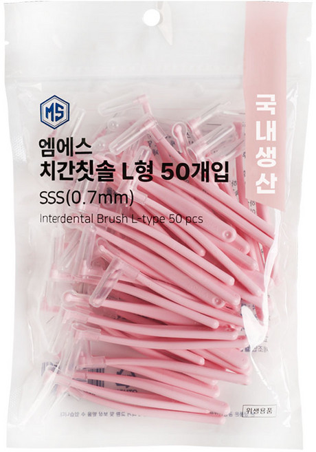 엠에스덴탈 L형 치간칫솔 SSS, 87mm, 50개입, 1개