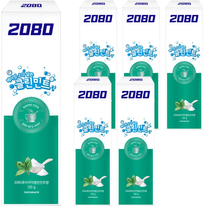 2080 퓨어치약 클린민트향, 120g, 6개