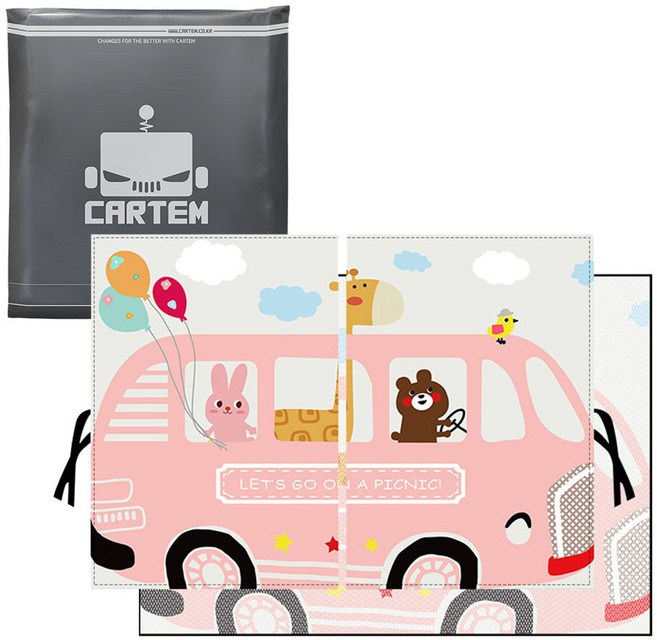 카템 퍼니 차량용 커튼 햇빛가리개 내피 + 외피 세트, 핑크버스, 1세트