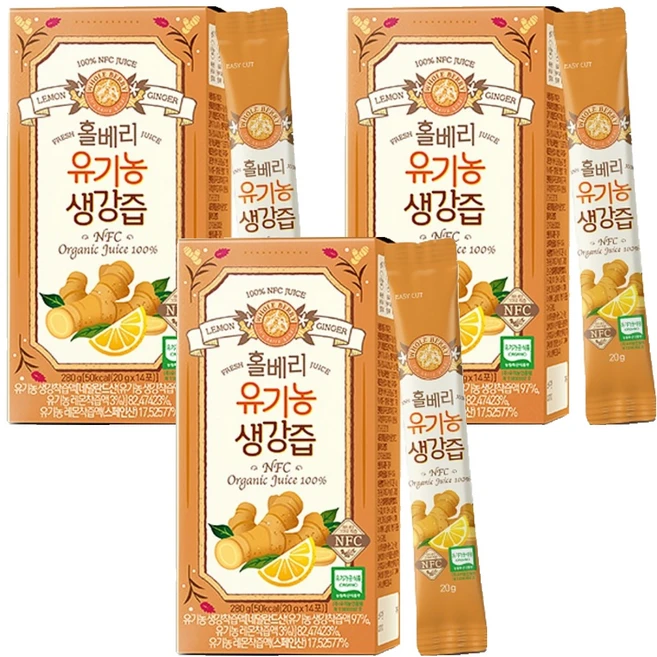 홀베리 유기농 생강즙, 280g, 3개 - 쿠팡