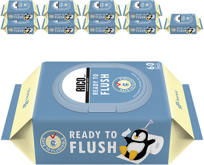 리꼬 베이비 변기에 버리는 비데 물티슈 캡형, 60매, 10개