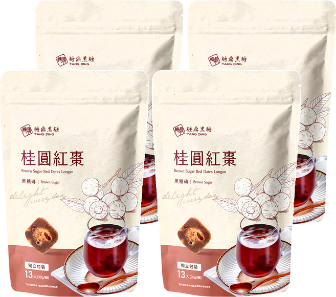 糖鼎 桂圓紅棗黑糖磚, 30g, 13顆, 4袋