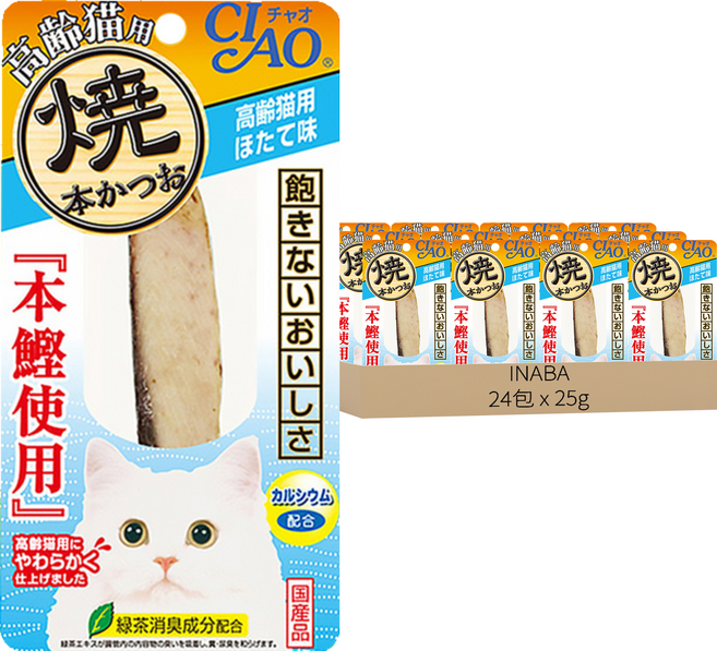INABA 高齡貓配方 本鰹燒魚柳條, 15g, 24包, 干貝風味