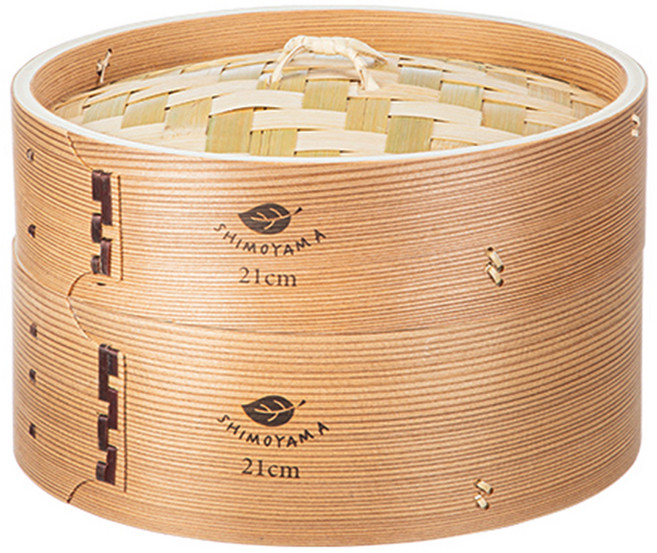 SHIMOYAMA 柳杉木貼皮竹蒸籠 一籠一蓋組, 21cm, 1組
