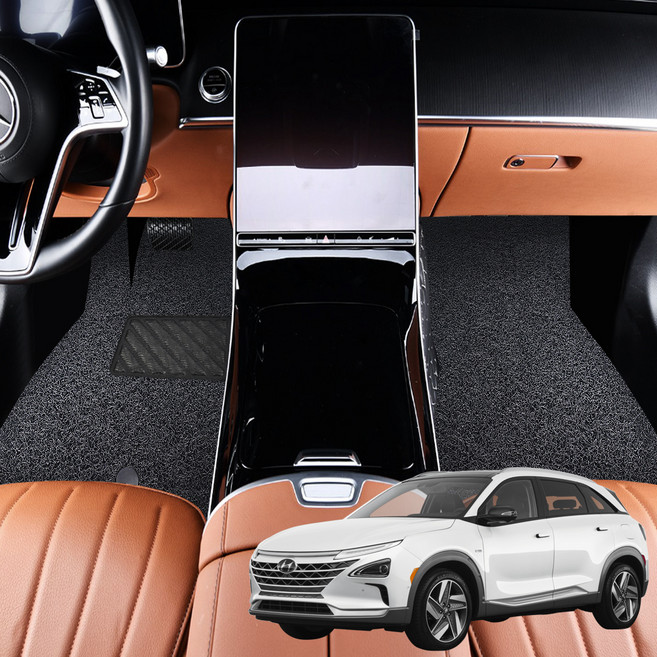 지엠지모터스 프리미엄 코일 카매트 확장형 자동차 매트 세트, 프리미엄 블랙, 넥쏘