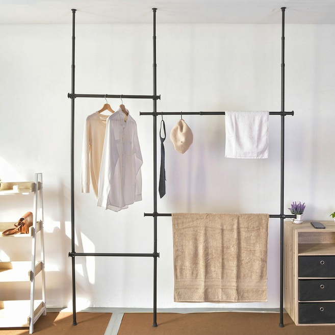 ikloo 宜酷屋 頂天立地伸縮掛衣架 143-190W*7D*240-280H cm 4.48kg 1個, 黑