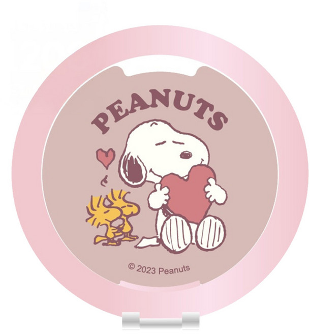 PEANUTS 史努比 鋁合金磁吸摺疊手機支架 附磁吸圈貼片 HSN-005, 愛心 粉色, 1個