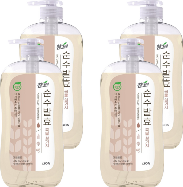 참그린 순수발효 곡물 설거지 주방세제, 4개, 720ml