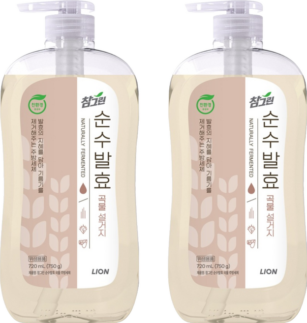 참그린 순수발효 곡물 설거지 주방세제, 2개, 720ml