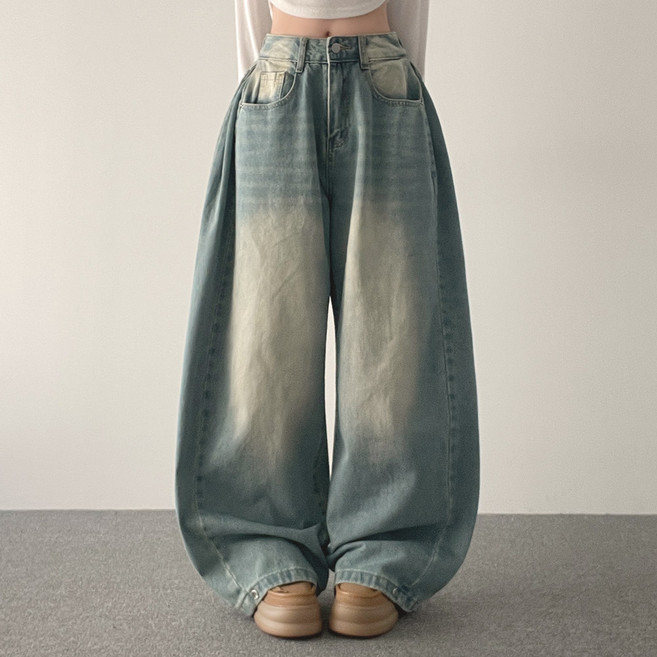 위드후이린 여성용 투투 사이드 핀턱 와이드 데님 팬츠