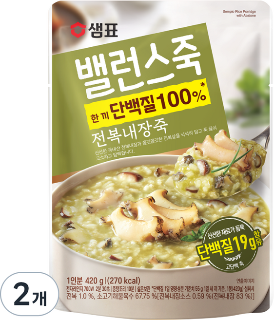 샘표 밸런스죽 전복내장죽, 420g, 2개