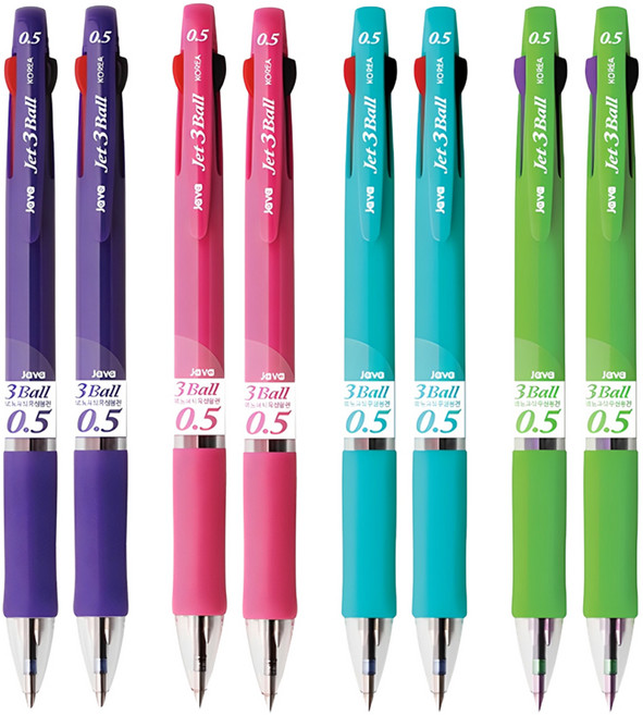 자바펜 제트3볼 다색펜 4p 0.5mm, 보라+핑크+민트+연두, 2세트