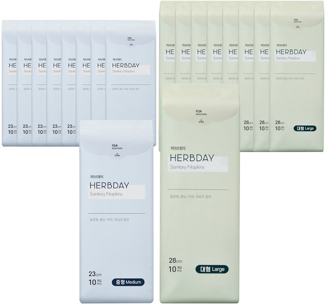 허브데이 러브유 대형 10p x 3팩 + 중형 10p x 3팩 생리대 날개형, 대형 10P X 3팩, 중형 10P X 3팩, 10개입, 3세트