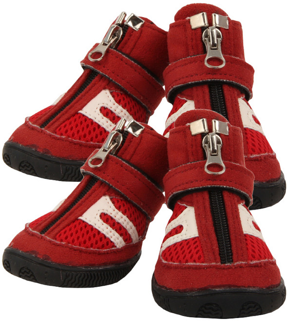 퍼피아 하이커슈즈 애완견 미끄럼방지 신발, 레드, 4개