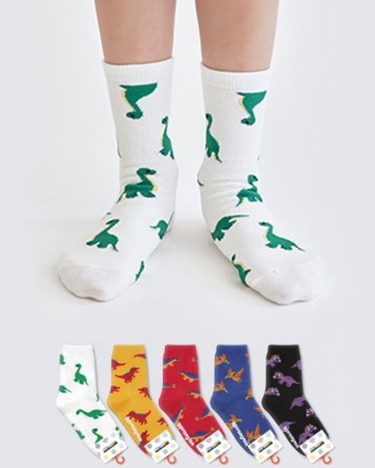 GGRN 아동용 공룡 패턴 양말 5족 세트