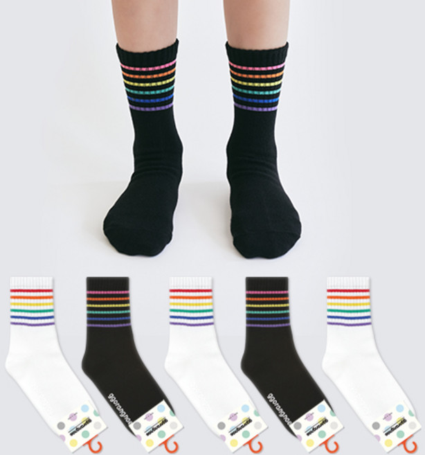 GGRN 아동용 레인보우 크루삭스 양말 6켤레 세트