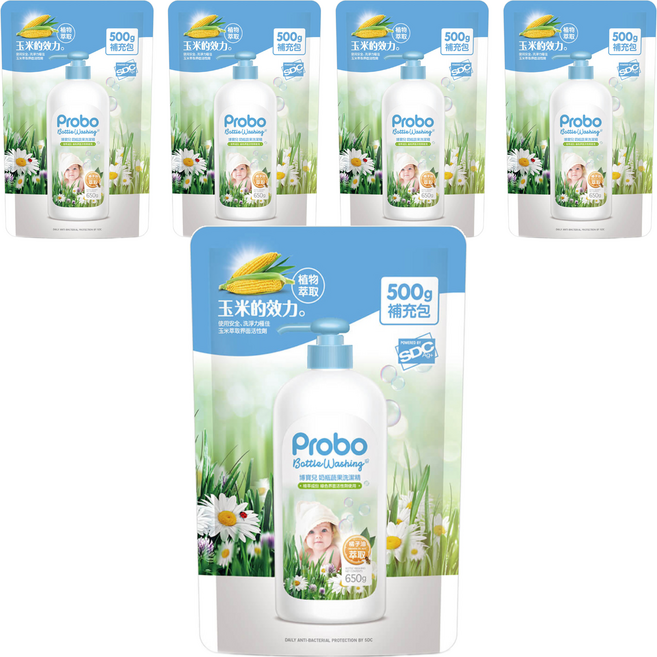 Probo 博寶兒 奶瓶蔬果洗潔精 補充包, 500g, 5包