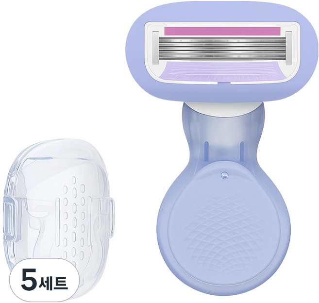 바롬몰 여성용 5중날 긁힘방지 면도기 숏 블루헤드 5.5 x 8cm + 블레이드 + 풀케이스 세트, 5세트