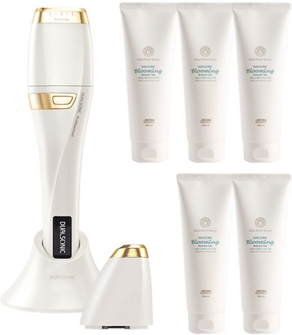 듀얼소닉 프로페셔널 미용기기 + 페이스 카트리지 1만샷 + 아이 카트리지 10만샷 + 블루밍젤 5p 세트, JOMT-AH-01A, 화이트 + 골드