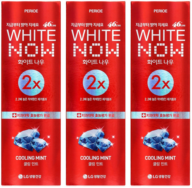 페리오 화이트나우 쿨링민트 치약, 120g, 3개