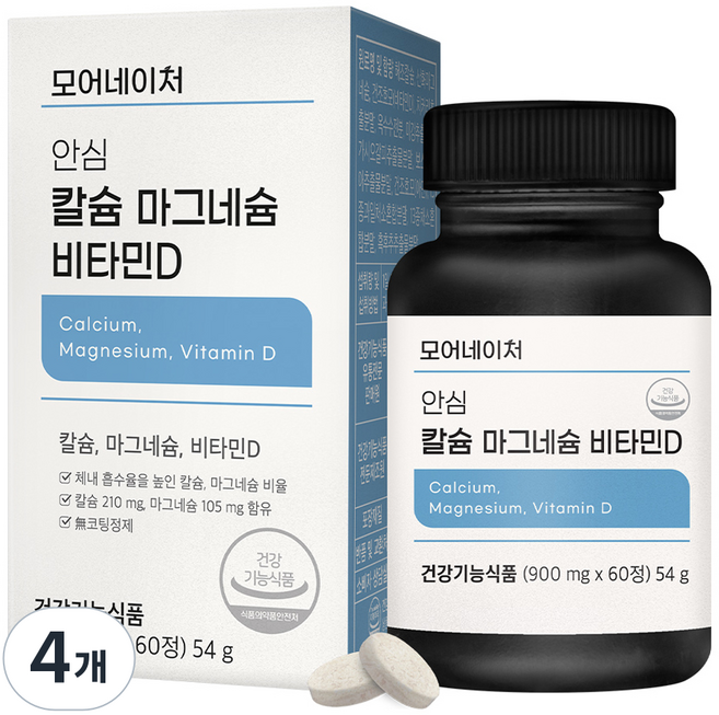 모어네이처 안심 칼슘 마그네슘 비타민D, 60정, 4개