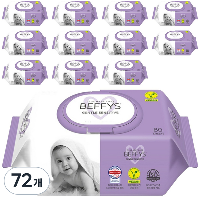베피스 젠틀 센시티브 유아물티슈 캡형, 60g, 80매, 72개