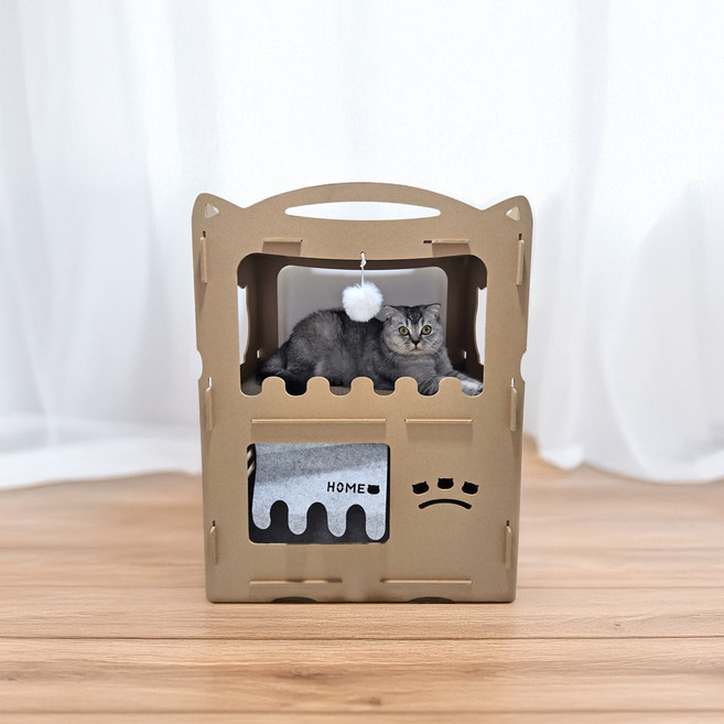 펫츠몬 고양이 복층형 우드 스크래쳐 하우스, 내추럴 우드, 1개