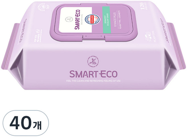 스마트에코 비바체플러스 대용량 아기물티슈 캡형, 40개, 120매, 43g