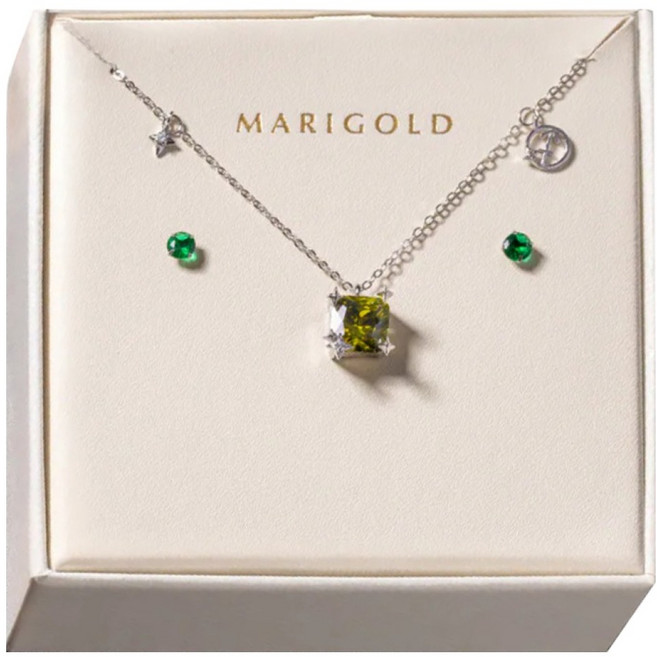 MARIGOLD 美爾朵 12星座星辰誕生石 925純銀耳環 + 項鍊禮盒 KMD250
