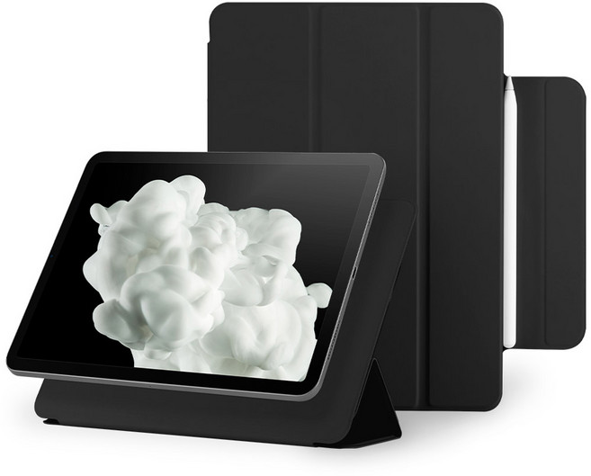 구스페리 마그네틱 폴리오 애플펜슬 수납홀더 스마트 커버 태블릿PC 케이스, 블랙, 1개