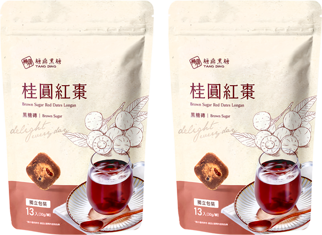 糖鼎 桂圓紅棗黑糖磚, 30g, 13顆, 2袋