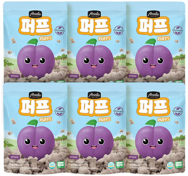 아넬라 유기농인증 퍼프, 푸룬, 20g, 6개