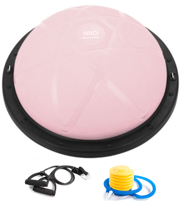 INNOI 高級款半圓平衡球 + 側邊拉力帶2入 + 空氣幫浦 + 氣塞, 粉紅色