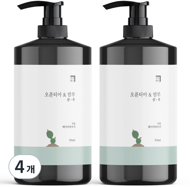 살림백서 오푼티아 앤 밤부 퍼퓸 샴푸 베이비파우더, 500ml, 4개
