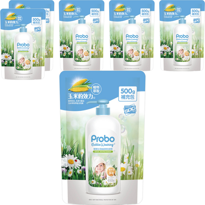 Probo 博寶兒 奶瓶蔬果洗潔精 補充包, 500g, 6包