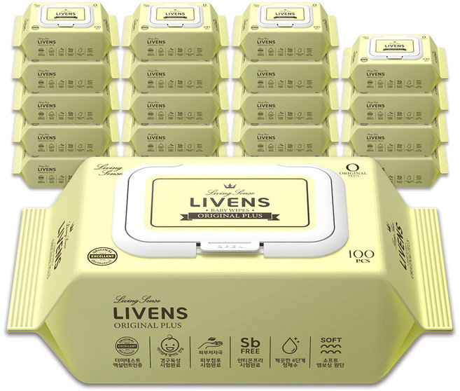 리벤스 NEW 오리지널 플러스 에디션 도톰한 엠보싱 물티슈 캡형, 50g, 100매, 20개