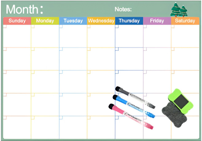 렌토 냉장고 자석 달력 화이트보드 세트, 혼합색상, 1개