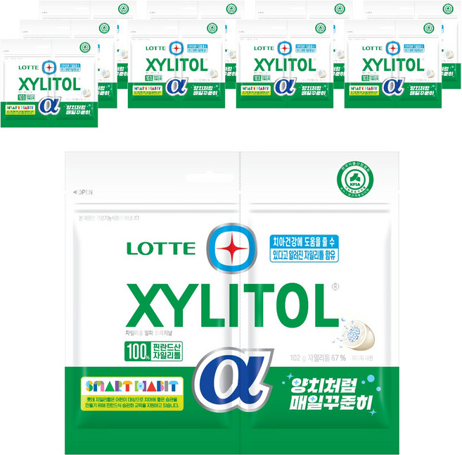 롯데자일리톨 알파 오리지날 껌 리필, 102g, 10개