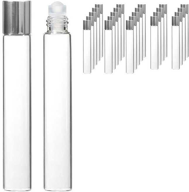 롤온 향수 용기 10ml, 25개, 실버(캡), 투명(용기)