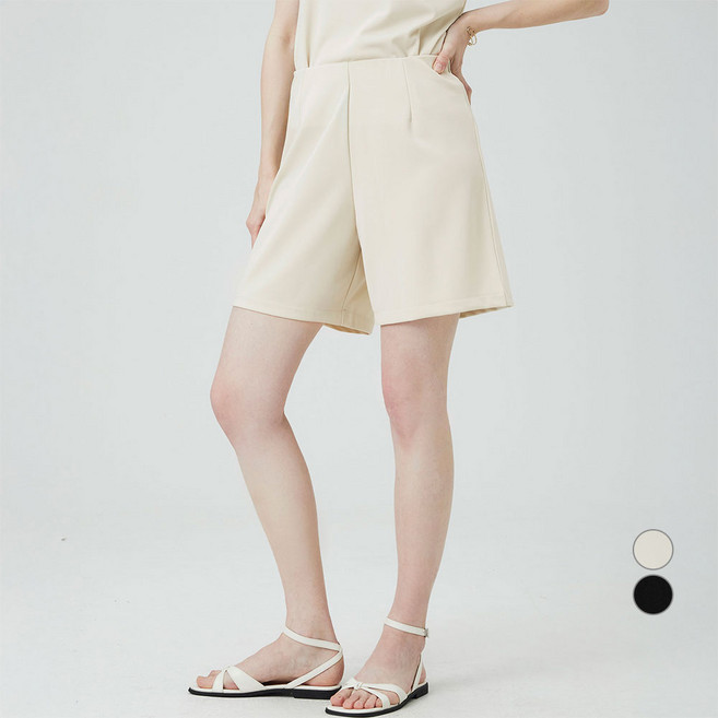 ELLEPARIS 여성용 크레이프저지 컴포트 밴딩 쇼츠