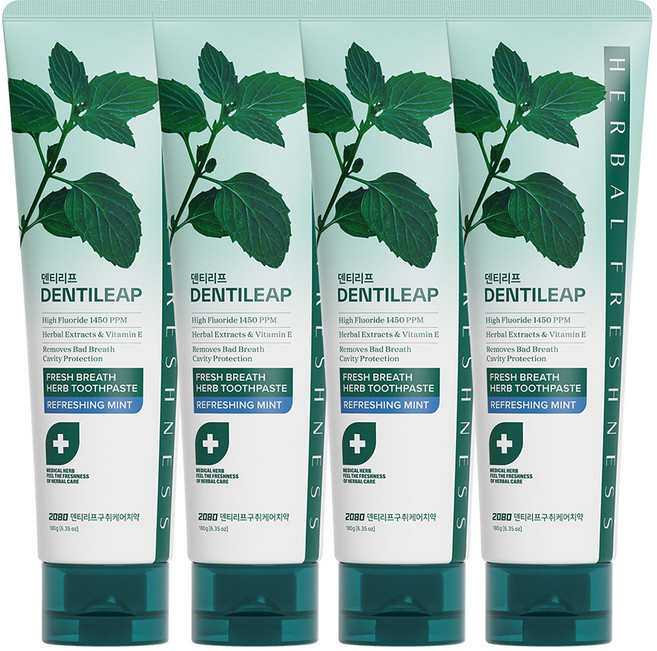 2080 덴티리프 구취케어 치약, 180g, 4개