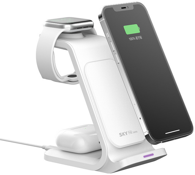 SKY 필 W55A 3in1 아이폰 애플워치 에어팟 20W 고속 무선충전 스탠드, 폴라 화이트, 1개